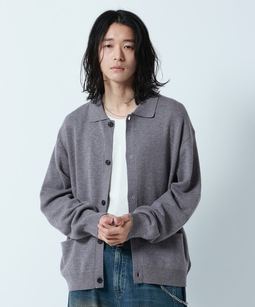 セール】【Washable】Knit Shirt Cardigan/ニットシャツカーデ（ニット