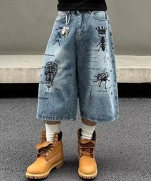 lilful（リルフル）の「グラフィックプリント七分丈ハーフワイドデニムパンツ（デニムパンツ・レディース）」