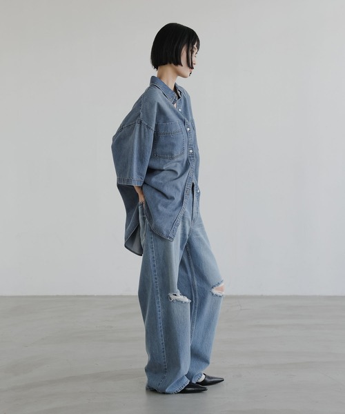 LOWRYS FARM（ローリーズファーム）の「アソートデニムＢＩＧシャツＳＳ 638496（シャツ/ブラウス・レディース・ブルー/ライトブルー/ピンク・FREE）」の5枚目の写真