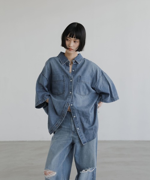LOWRYS FARM（ローリーズファーム）の「アソートデニムＢＩＧシャツＳＳ 638496（シャツ/ブラウス・レディース・ブルー/ライトブルー/ピンク・FREE）」の7枚目の写真