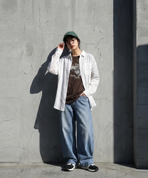 antiqua(アンティカ)の「シアー ワッシャー シャツ(シャツ/ブラウス・レディース・ブルー/ホワイト/ブラック・ONESIZE)」の4枚目の写真