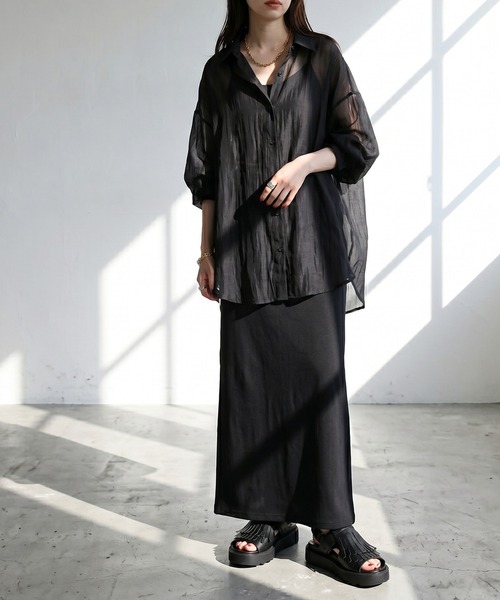 antiqua(アンティカ)の「シアー ワッシャー シャツ(シャツ/ブラウス・レディース・ブルー/ホワイト/ブラック・ONESIZE)」の10枚目の写真