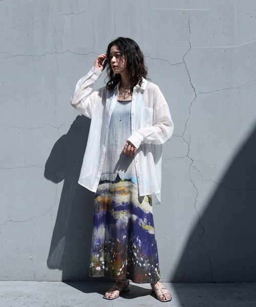 antiqua(アンティカ)の「シアー ワッシャー シャツ(シャツ/ブラウス・レディース・ブルー/ホワイト/ブラック・ONESIZE)」の5枚目の写真