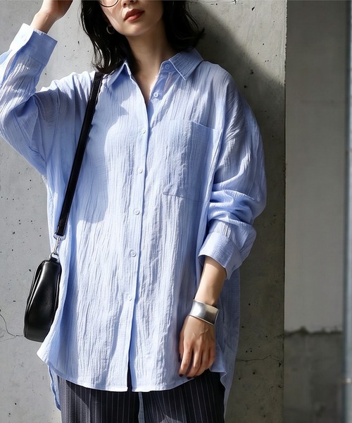 antiqua(アンティカ)の「シアー ワッシャー シャツ(シャツ/ブラウス・レディース・ブルー/ホワイト/ブラック・ONESIZE)」の11枚目の写真