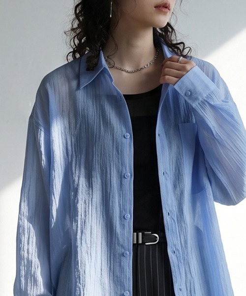 antiqua(アンティカ)の「シアー ワッシャー シャツ(シャツ/ブラウス・レディース・ブルー/ホワイト/ブラック・ONESIZE)」の12枚目の写真