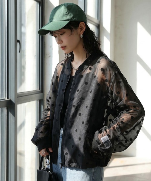 antiqua（アンティカ）の「ドット柄 シアー ブルゾン（ブルゾン・レディース・ベージュ/ブラック・ONESIZE）」の3枚目の写真