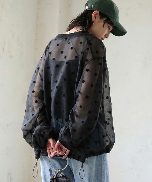 antiqua（アンティカ）の「ドット柄 シアー ブルゾン（ブルゾン・レディース・ベージュ/ブラック・ONESIZE）」の4枚目の写真