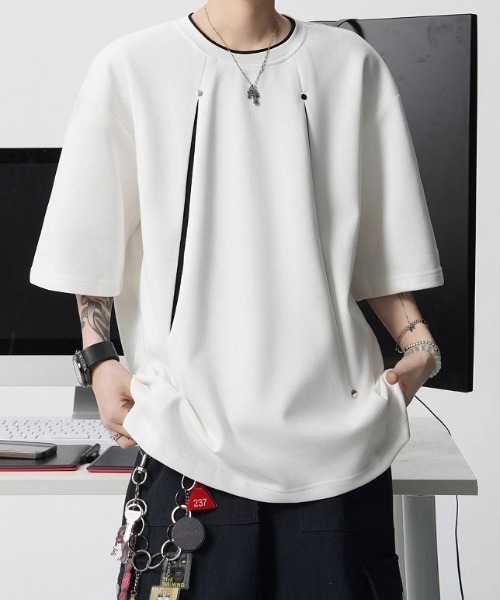 lilful(リルフル)の「【26年春夏新作】ギミックメッシュフェイクレイヤードTシャツ(Tシャツ/カットソー・メンズ・ホワイト/ブラック・L/M)」の2枚目の写真