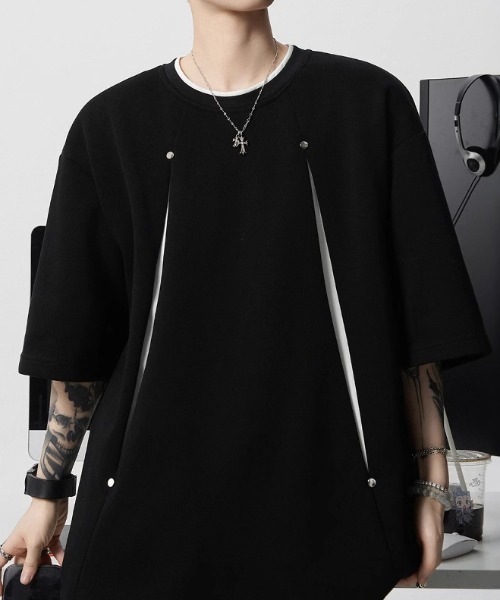 lilful(リルフル)の「【26年春夏新作】ギミックメッシュフェイクレイヤードTシャツ(Tシャツ/カットソー・メンズ・ホワイト/ブラック・L/M)」の4枚目の写真