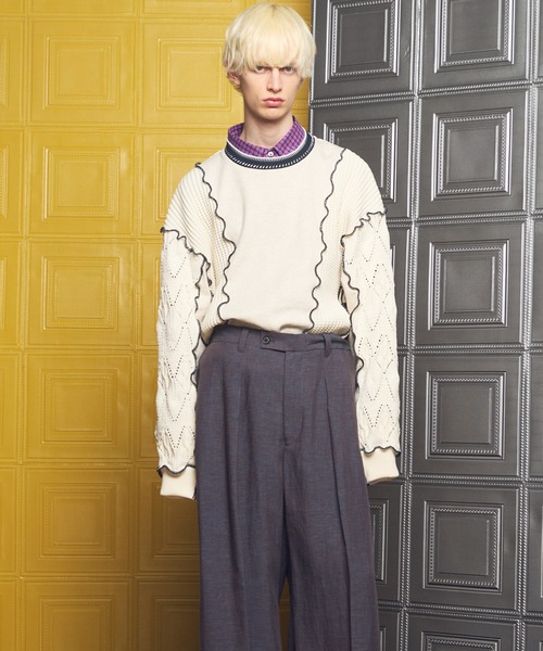 MAISON SPECIAL(メゾンスペシャル)の「Knit Docking Prime-Over Lettuce Edge Sweat Pullover/ニットドッキングプライムオーバーメロウトリミングスウェットプルオーバー(スウェット・メンズ・アイボリー/ブラック・0/2/1)」の10枚目の写真