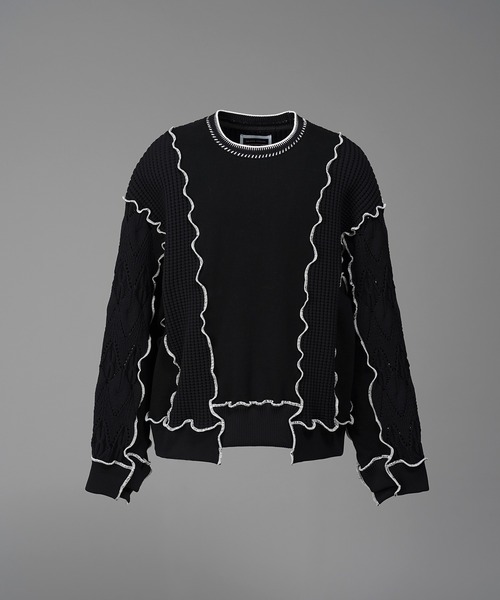 MAISON SPECIAL(メゾンスペシャル)の「Knit Docking Prime-Over Lettuce Edge Sweat Pullover/ニットドッキングプライムオーバーメロウトリミングスウェットプルオーバー(スウェット・メンズ・アイボリー/ブラック・0/2/1)」の14枚目の写真