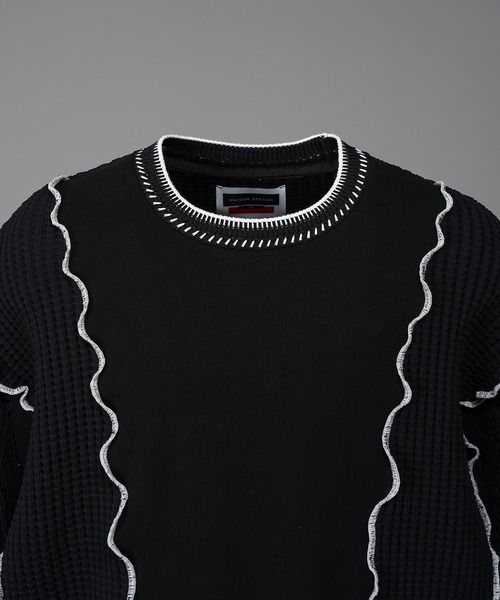 MAISON SPECIAL(メゾンスペシャル)の「Knit Docking Prime-Over Lettuce Edge Sweat Pullover/ニットドッキングプライムオーバーメロウトリミングスウェットプルオーバー(スウェット・メンズ・アイボリー/ブラック・0/2/1)」の17枚目の写真