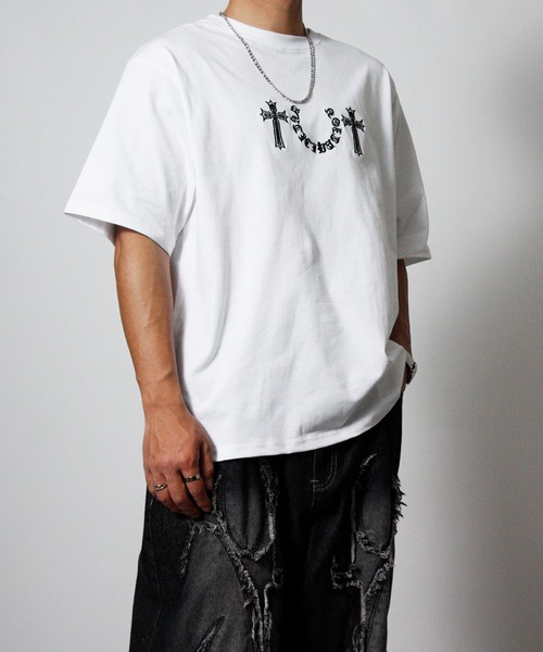 NYLAUS(ナイラス)の「【NYS】クロス 刺繍 オーバーサイズ 半袖Tシャツ ロゴTシャツ ロゴ刺繍(Tシャツ/カットソー・メンズ・ブラック/ホワイト・L/M)」の18枚目の写真