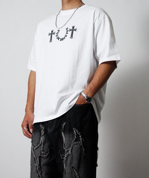 NYLAUS(ナイラス)の「【NYS】クロス 刺繍 オーバーサイズ 半袖Tシャツ ロゴTシャツ ロゴ刺繍(Tシャツ/カットソー・メンズ・ブラック/ホワイト・L/M)」の20枚目の写真