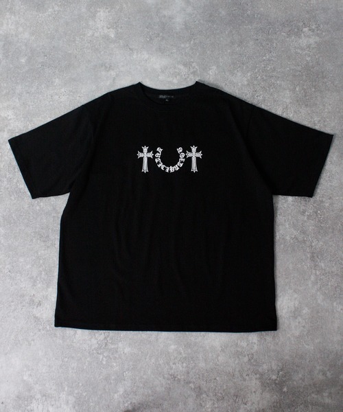 NYLAUS(ナイラス)の「【NYS】クロス 刺繍 オーバーサイズ 半袖Tシャツ ロゴTシャツ ロゴ刺繍(Tシャツ/カットソー・メンズ・ブラック/ホワイト・L/M)」の3枚目の写真