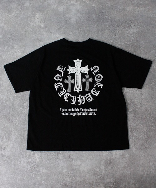 NYLAUS(ナイラス)の「【NYS】クロス 刺繍 オーバーサイズ 半袖Tシャツ ロゴTシャツ ロゴ刺繍(Tシャツ/カットソー・メンズ・ブラック/ホワイト・L/M)」の4枚目の写真