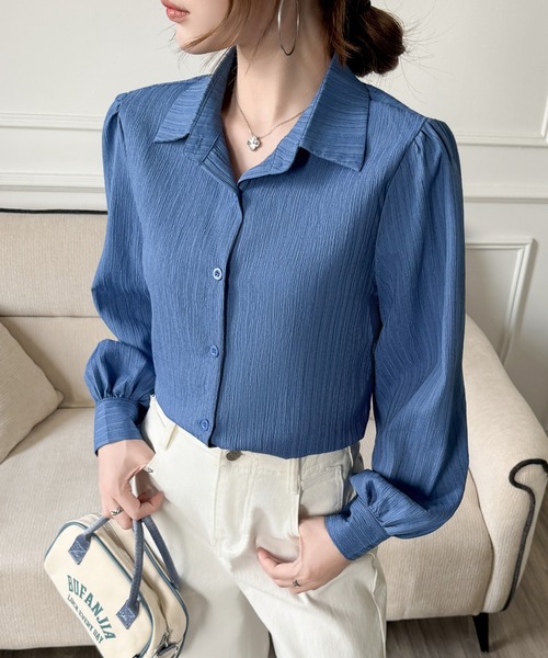 Beststore(ベストストア)の「【秋冬】大人レディな縦シワ加工 楊柳シフォンブラウス パフスリーブシャツ 落ち感(シャツ/ブラウス・レディース・グレイッシュベージュ/ブルー/オフホワイト・L/M)」の21枚目の写真