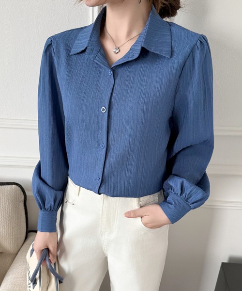 Beststore(ベストストア)の「【秋冬】大人レディな縦シワ加工 楊柳シフォンブラウス パフスリーブシャツ 落ち感(シャツ/ブラウス・レディース・グレイッシュベージュ/ブルー/オフホワイト・L/M)」の22枚目の写真