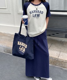 バッグ付き半袖配色トップススカートセットアップ