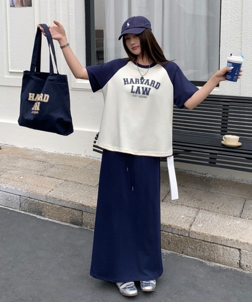 FAVORITO(ファヴォリート)の「バッグ付き半袖配色トップススカートセットアップ(セットアップ・レディース・ブラック/ブルー/ブラウン/レッド・F)」の11枚目の写真