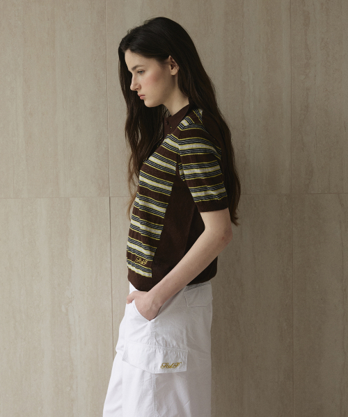 STUDIO&PARC(スタジオアンドパルク)の「Striped Collar Short Sleeve Knit_Brown(ニット/セーター・レディース・ブラウン・FREE)」の4枚目の写真