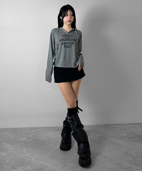 FOLLOWIN(フォロウィン)の「ロゴ ヘンリーネックシャーリングフーディロンT(Tシャツ/カットソー・レディース・ブラック/ホワイト/グレー・FREE)」の6枚目の写真