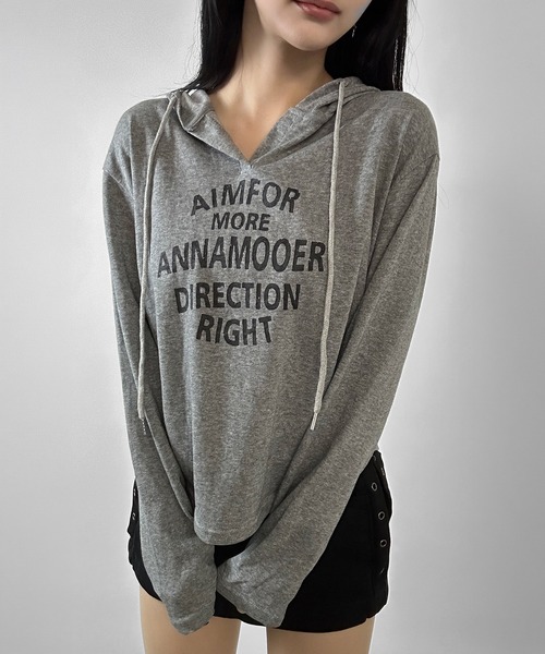 FOLLOWIN(フォロウィン)の「ロゴ ヘンリーネックシャーリングフーディロンT(Tシャツ/カットソー・レディース・ブラック/ホワイト/グレー・FREE)」の17枚目の写真