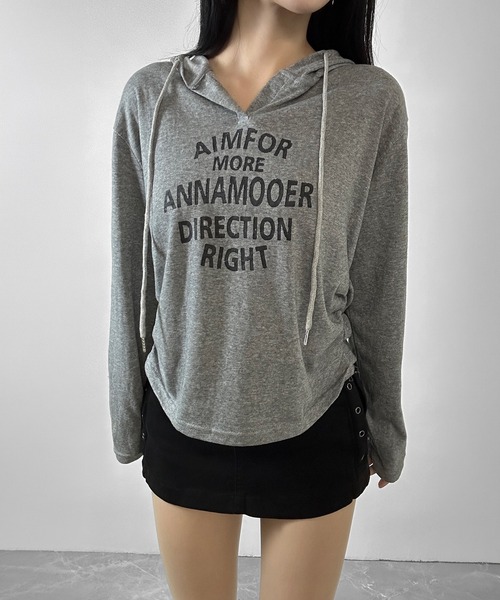 FOLLOWIN(フォロウィン)の「ロゴ ヘンリーネックシャーリングフーディロンT(Tシャツ/カットソー・レディース・ブラック/ホワイト/グレー・FREE)」の18枚目の写真