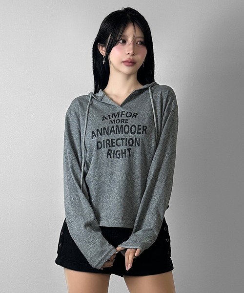 FOLLOWIN(フォロウィン)の「ロゴ ヘンリーネックシャーリングフーディロンT(Tシャツ/カットソー・レディース・ブラック/ホワイト/グレー・FREE)」の14枚目の写真