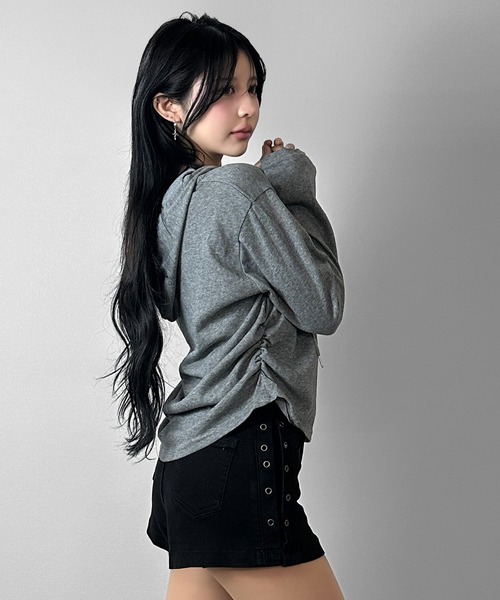 FOLLOWIN(フォロウィン)の「ロゴ ヘンリーネックシャーリングフーディロンT(Tシャツ/カットソー・レディース・ブラック/ホワイト/グレー・FREE)」の10枚目の写真