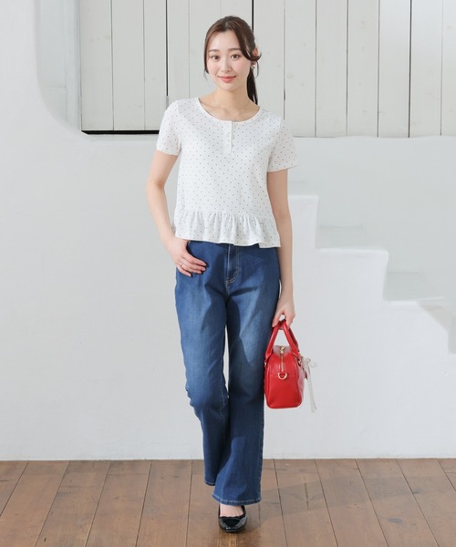 Honeys(ハニーズ)の「裾フリルヘンリートップス(Tシャツ/カットソー・レディース・ホワイト系その他/グレー系その他/ピンク系その他/ネイビー系・L/M/S)」の5枚目の写真