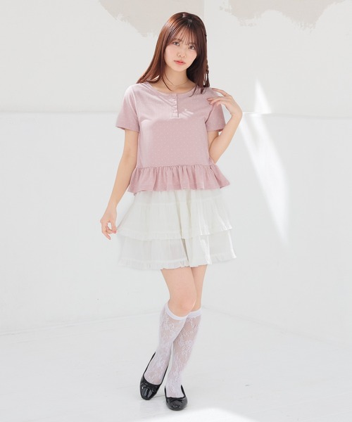 Honeys(ハニーズ)の「裾フリルヘンリートップス(Tシャツ/カットソー・レディース・ホワイト系その他/グレー系その他/ピンク系その他/ネイビー系・L/M/S)」の10枚目の写真