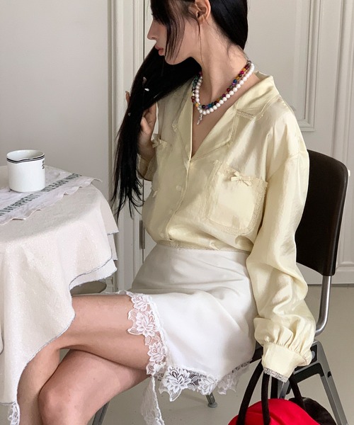 UNE MANSION(ユヌマンション)の「【UNE ORIGINAL】アシメレースベーシックレイヤードミディスカート(スカート・レディース・ピンク/ブラック/アイボリー・MEDIUM/SMALL)」の7枚目の写真
