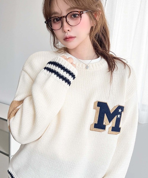 moment+(モーメントプラス)の「カレッジワッペンクルーネックニットプルオーバー(ニット/セーター・レディース・ボルドー/杢グレー/ネイビー/アイボリー・M)」の22枚目の写真