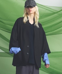 《UNISEX》Linen Mix Slab Standout Lapel Prime-Over Cropped-sleeve Shirt Jacket/リネンミックススラブスタンドアウトラペルプライムオーバークロップドスリーブシャツジャケット【MAISON SPECIAL/メゾンスペシャル】■セットアップ対応■