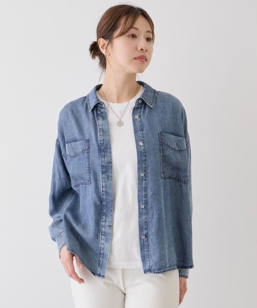 Jayro（ジャイロ）の「パウダーシルクデニムブラウス（シャツ/ブラウス・レディース・サックスブルー/ブラック系その他/グレー/ホワイト系その他/ブルー系その他2・FREE）」の5枚目の写真