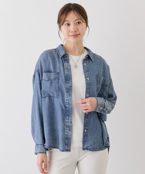 Jayro（ジャイロ）の「パウダーシルクデニムブラウス（シャツ/ブラウス・レディース・サックスブルー/ブラック系その他/グレー/ホワイト系その他/ブルー系その他2・FREE）」の6枚目の写真