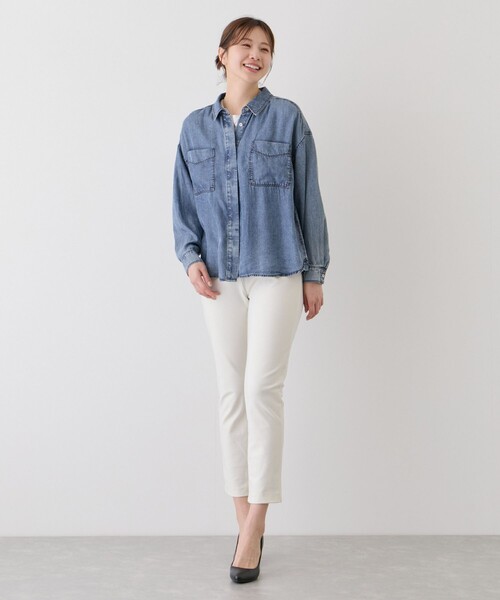 Jayro（ジャイロ）の「パウダーシルクデニムブラウス（シャツ/ブラウス・レディース・サックスブルー/ブラック系その他/グレー/ホワイト系その他/ブルー系その他2・FREE）」の10枚目の写真