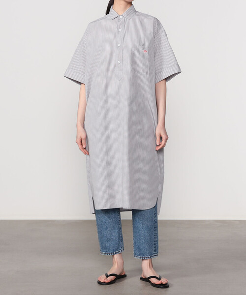 DANTON コットンポプリンシャツワンピース DANTON | コットンポプリン 半袖シャツワンピース PLAID WOMEN