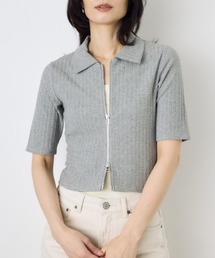 【身長/骨格別着用画像あり】【WEB限定】ジップ5分袖リブカーディガン 春服 夏服 秋服 フルジップ サマーニットトップス