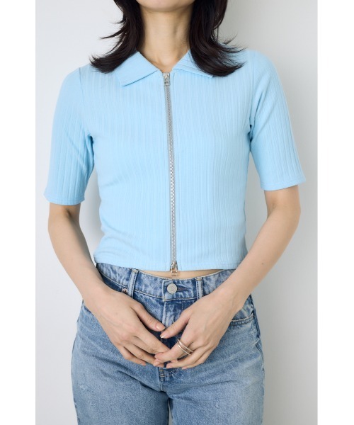 AZUL by moussy(アズールバイマウジー)の「【身長/骨格別着用画像あり】【WEB限定】ジップ5分袖リブカーディガン 春服 夏服 秋服 フルジップ サマーニットトップス(カーディガン/ボレロ・レディース・アイボリー/ブラック/ライトブルー/杢グレー・FREE)」の21枚目の写真