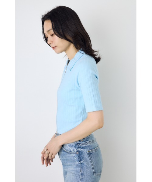 AZUL by moussy(アズールバイマウジー)の「【身長/骨格別着用画像あり】【WEB限定】ジップ5分袖リブカーディガン 春服 夏服 秋服 フルジップ サマーニットトップス(カーディガン/ボレロ・レディース・アイボリー/ブラック/ライトブルー/杢グレー・FREE)」の20枚目の写真