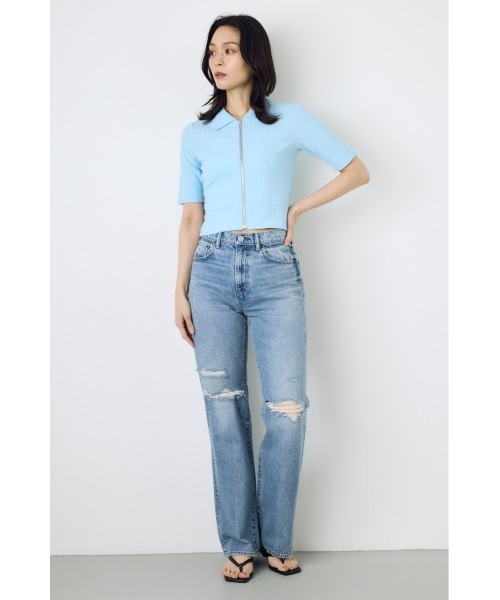 AZUL by moussy(アズールバイマウジー)の「【身長/骨格別着用画像あり】【WEB限定】ジップ5分袖リブカーディガン 春服 夏服 秋服 フルジップ サマーニットトップス(カーディガン/ボレロ・レディース・アイボリー/ブラック/ライトブルー/杢グレー・FREE)」の18枚目の写真