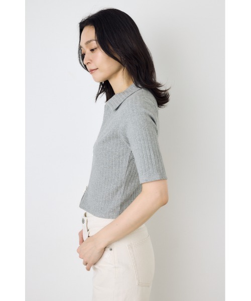 AZUL by moussy(アズールバイマウジー)の「【身長/骨格別着用画像あり】【WEB限定】ジップ5分袖リブカーディガン 春服 夏服 秋服 フルジップ サマーニットトップス(カーディガン/ボレロ・レディース・アイボリー/ブラック/ライトブルー/杢グレー・FREE)」の11枚目の写真