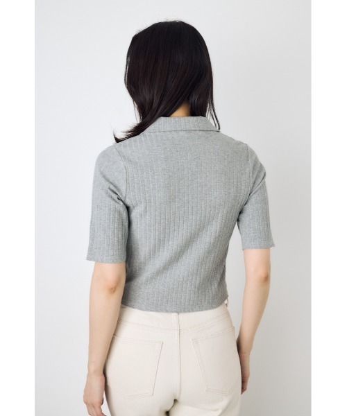 AZUL by moussy(アズールバイマウジー)の「【身長/骨格別着用画像あり】【WEB限定】ジップ5分袖リブカーディガン 春服 夏服 秋服 フルジップ サマーニットトップス(カーディガン/ボレロ・レディース・アイボリー/ブラック/ライトブルー/杢グレー・FREE)」の10枚目の写真