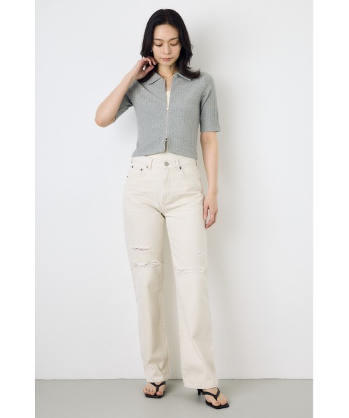 AZUL by moussy(アズールバイマウジー)の「【身長/骨格別着用画像あり】【WEB限定】ジップ5分袖リブカーディガン 春服 夏服 秋服 フルジップ サマーニットトップス(カーディガン/ボレロ・レディース・アイボリー/ブラック/ライトブルー/杢グレー・FREE)」の9枚目の写真
