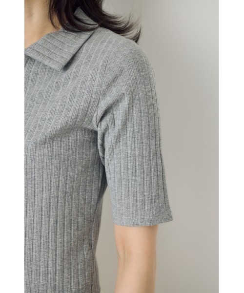 AZUL by moussy(アズールバイマウジー)の「【身長/骨格別着用画像あり】【WEB限定】ジップ5分袖リブカーディガン 春服 夏服 秋服 フルジップ サマーニットトップス(カーディガン/ボレロ・レディース・アイボリー/ブラック/ライトブルー/杢グレー・FREE)」の7枚目の写真