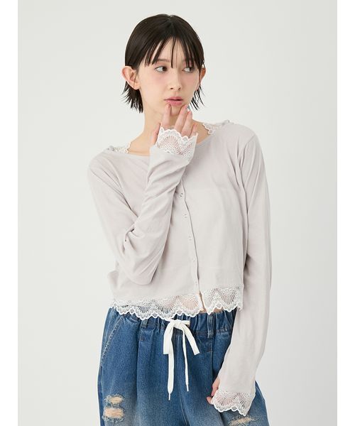 LILY BROWN（リリーブラウン）の「【UVカット/接触冷感】レースフーディトップス（Tシャツ/カットソー・レディース・ブラック/グレイッシュベージュ/ホワイト・F）」の9枚目の写真