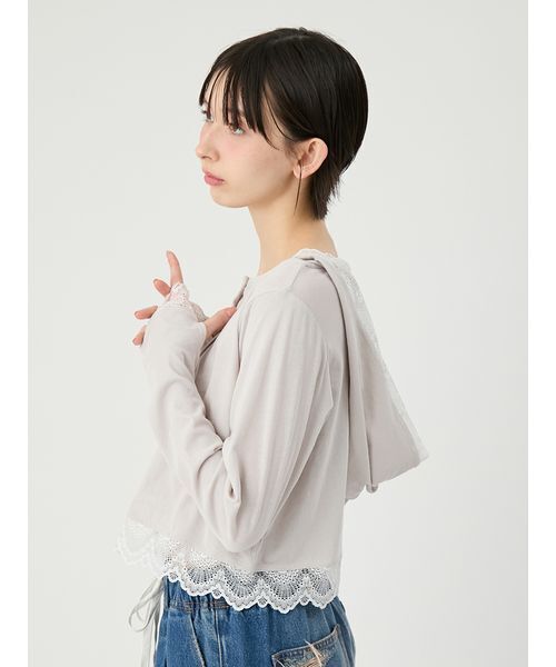 LILY BROWN（リリーブラウン）の「【UVカット/接触冷感】レースフーディトップス（Tシャツ/カットソー・レディース・ブラック/グレイッシュベージュ/ホワイト・F）」の11枚目の写真