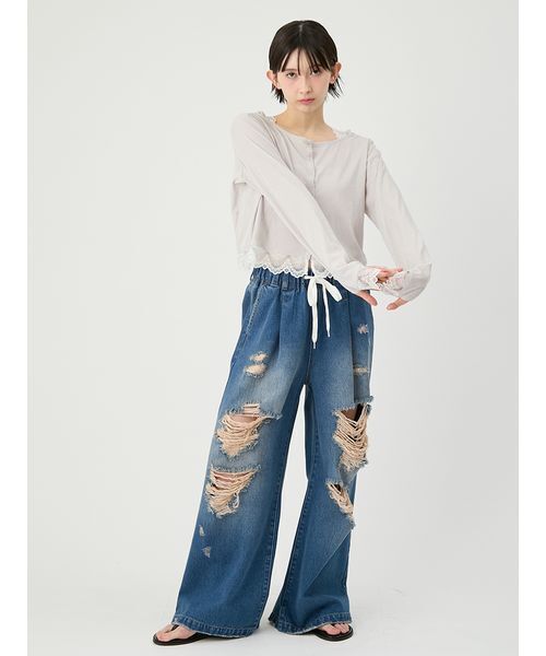 LILY BROWN（リリーブラウン）の「【UVカット/接触冷感】レースフーディトップス（Tシャツ/カットソー・レディース・ブラック/グレイッシュベージュ/ホワイト・F）」の16枚目の写真